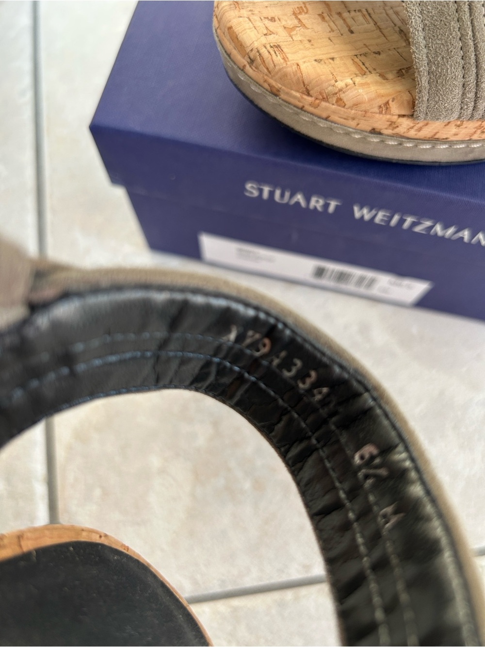 Stuart Weitzman Minky Rock Suede Cork Wedge Sandals Size 6.5 - Picture 9 of 9